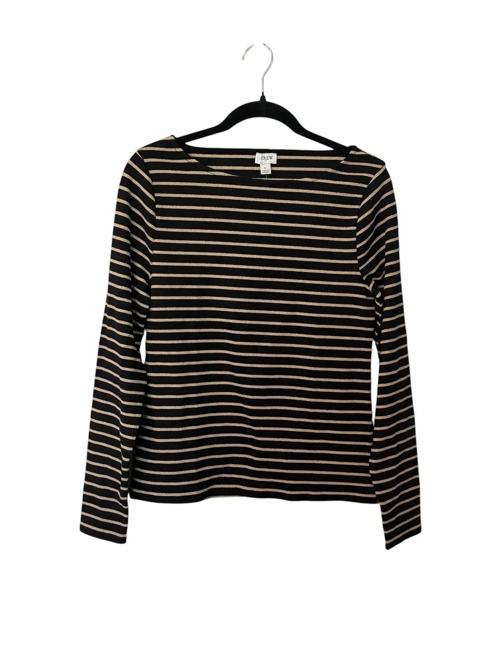J. Crew Women’s Long Sleeve Crewneck Black and Cream Stripe Top Sz L NWT